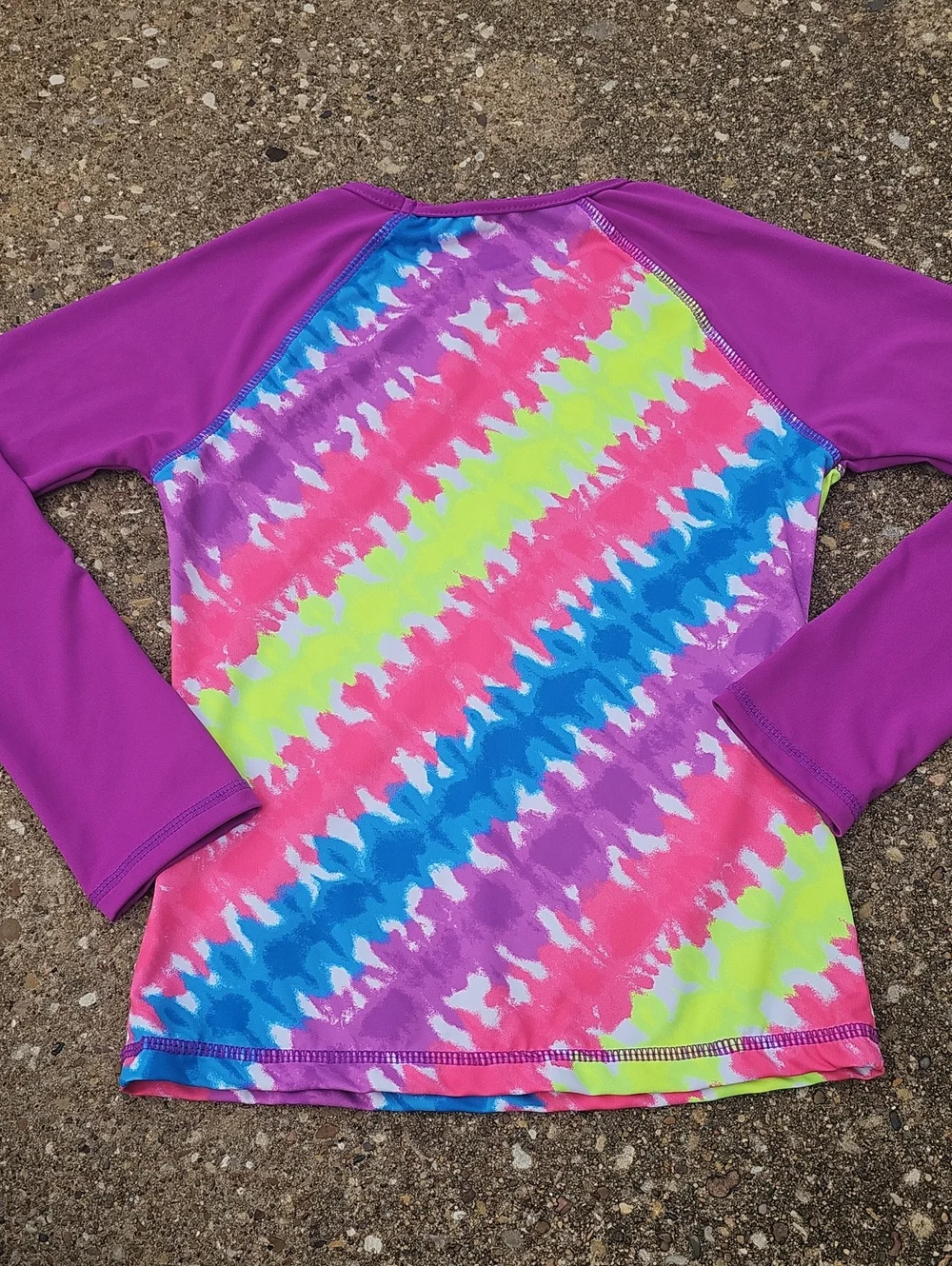 Lands' End Purple Long Sleeve Rash Guard Pink Tie Dye Swim Youth Girls 6 Water